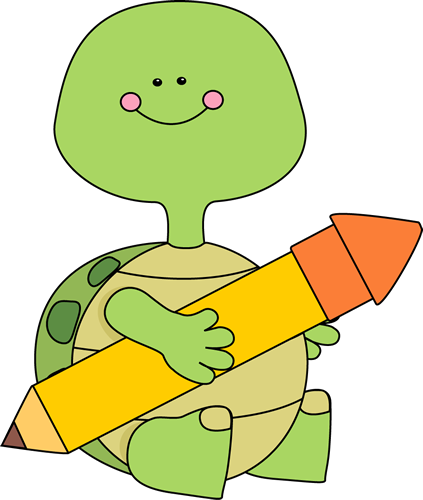 Turtle Holding A Pencil - Turtle Cartoon With Pencil (423x500)