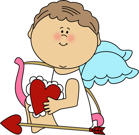 Cupid Holding A Valentine Heart - Valentines Clip Art Cupid (550x533)