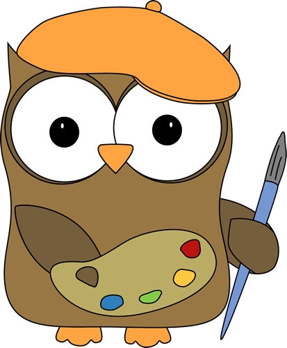 Owl French Artist Painter - Art Owl Clipart (413x500)