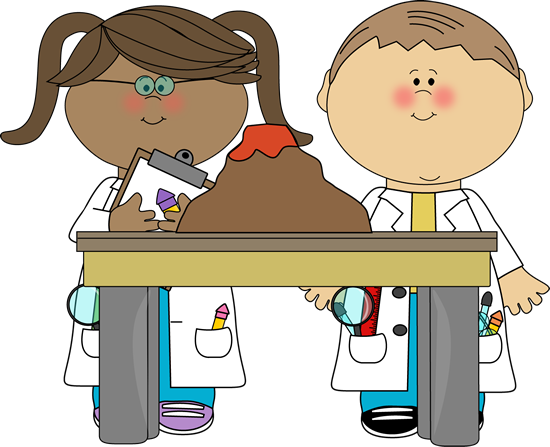 Kids With Volcano In Science Class - Science Class Clipart (550x447)