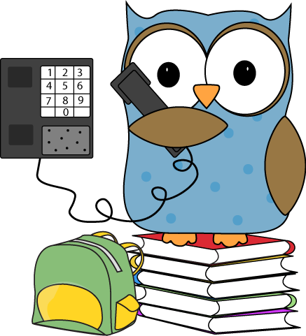 Owl Clip Art - Owl On The Phone (437x481)
