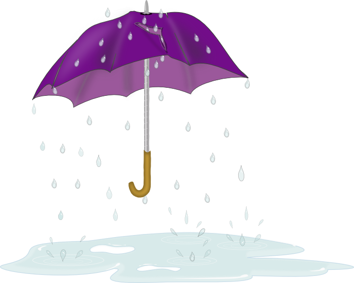 Free Tattered Umbrella Clip Art 111kb - Cartoon Umbrella And Rain (700x561)