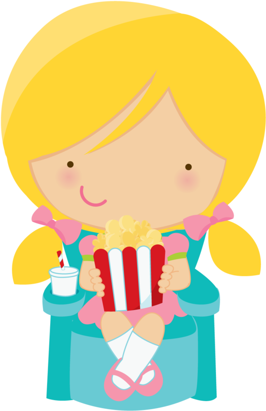Cute Clipart Girl Eating Popcorn Minus - Girl Eating Popcorn Cartoon (722x900)