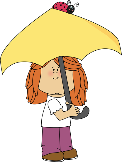 Girl With Umbrella And Ladybug Clip Art - Girl Is Under The Umbrella Clipart (416x550)
