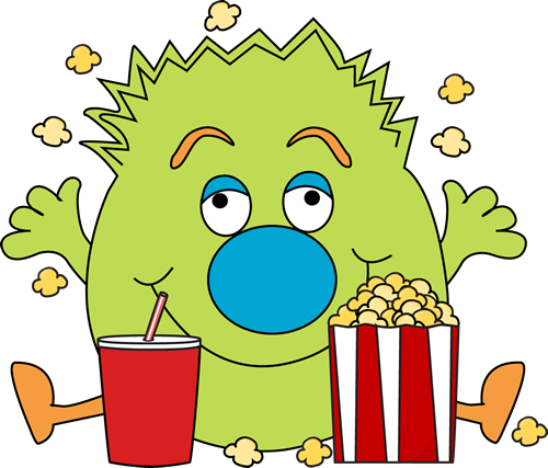 Monster With Popcorn - Halloween Popcorn Clipart (500x427)