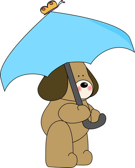 Dog Under Umbrella Clip Art - Dog With Umbrella Clipart (442x550)