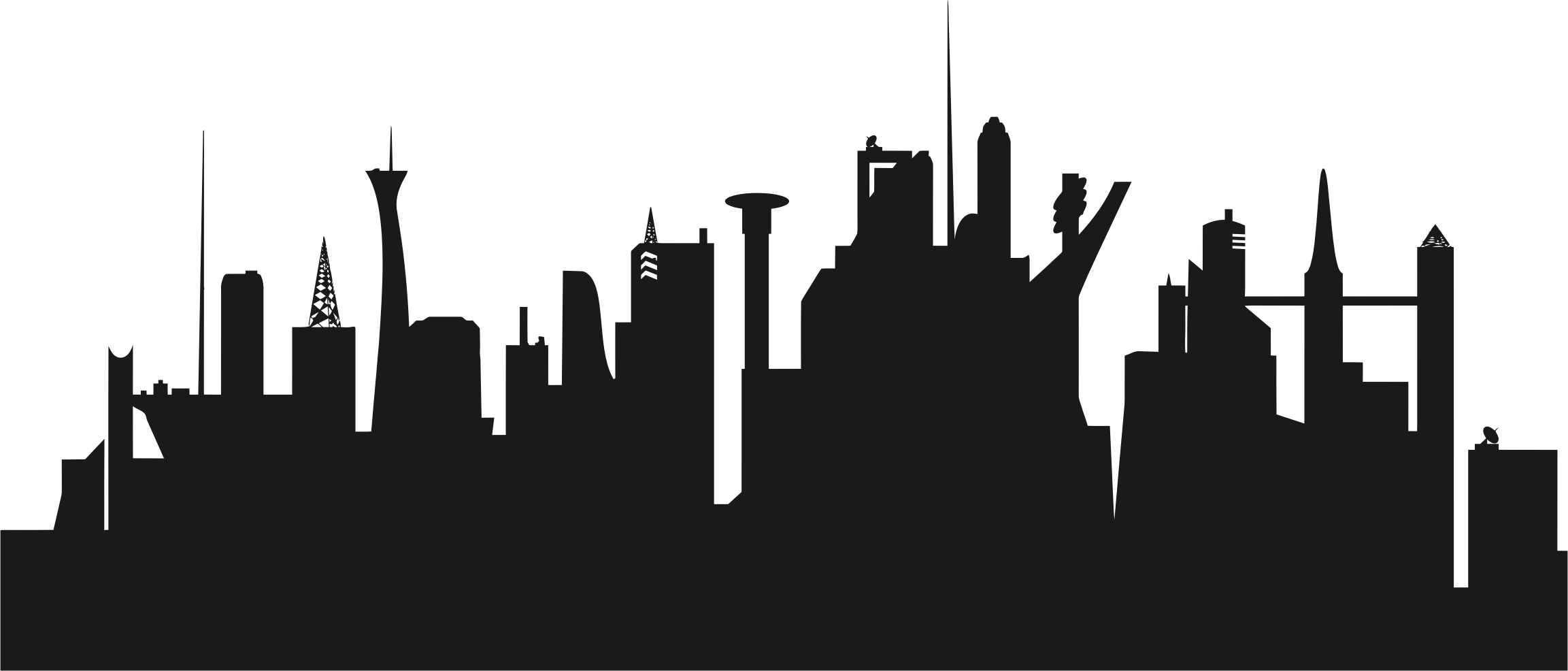 City Clipart Cityscape - Futuristic City Skyline Silhouette (2305x986)
