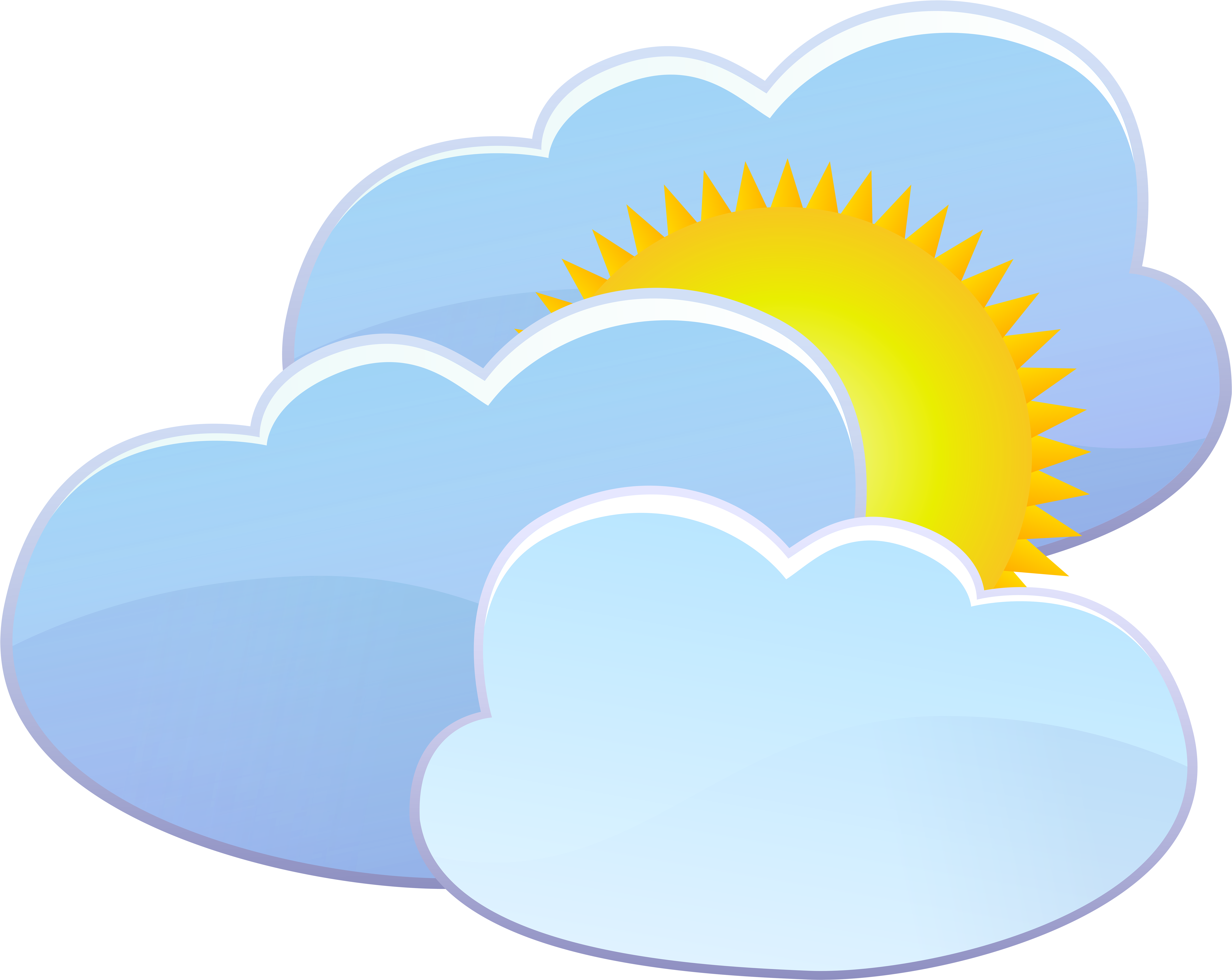 Three Clouds And Sun Weather Icon Png Clip Art - Three Clouds And Sun Weather Icon Png Clip Art (8000x6393)