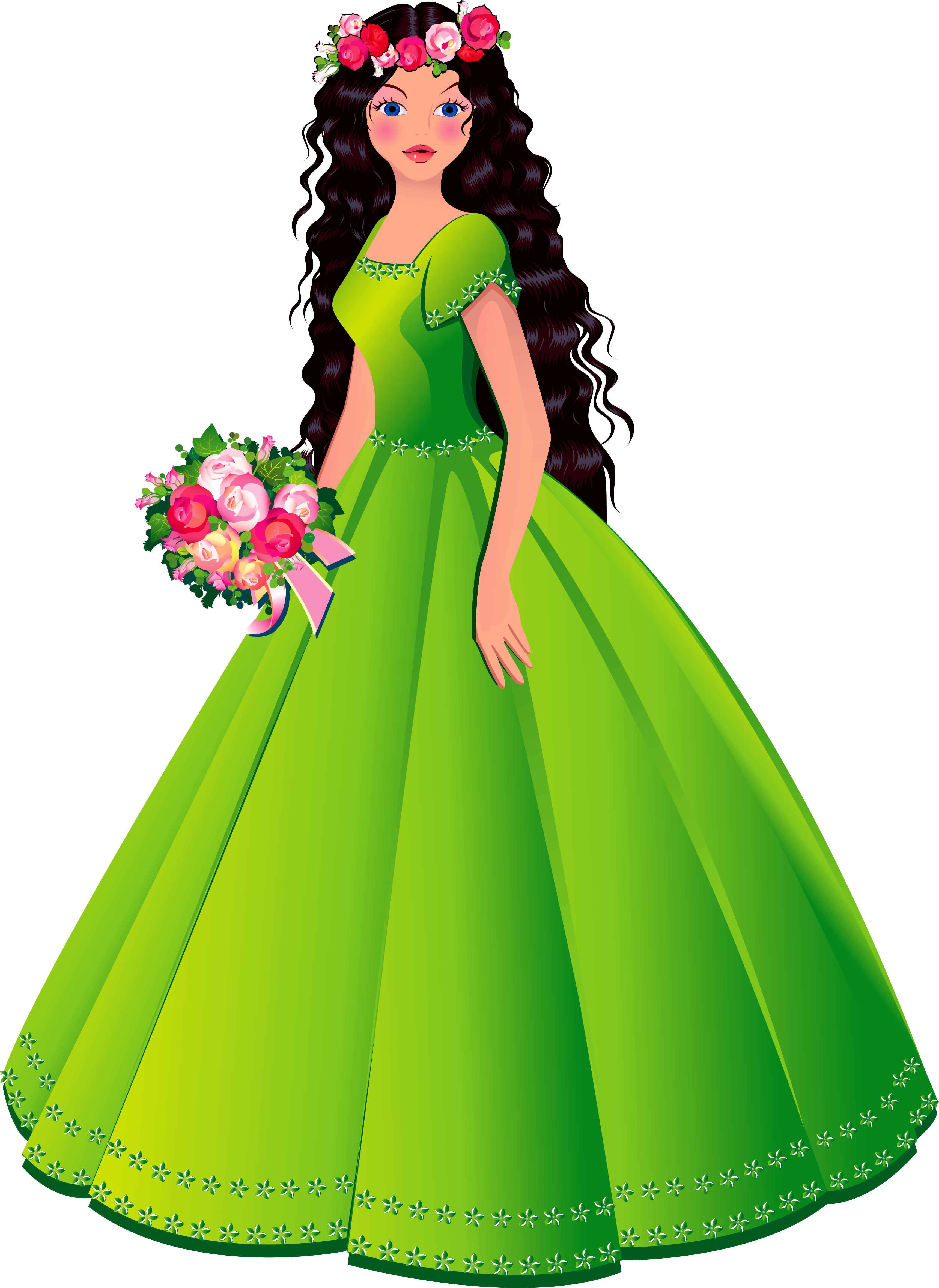 Princess Dresses Clipart - Princesa Con Vestido Verde (3440x5604)