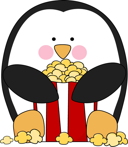 Popcorn Clipart - Penguin And Popcorn (434x500)