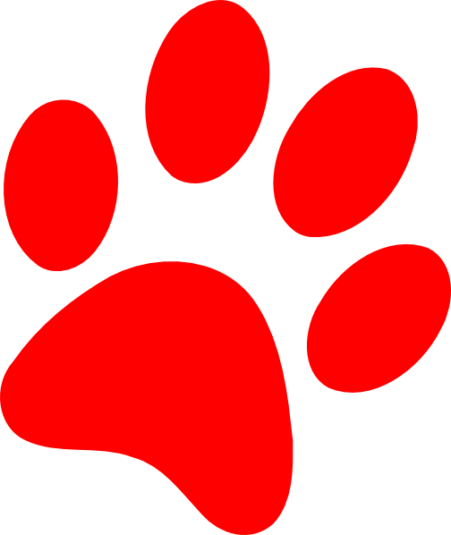 Red Puppy Paw Print Clip Art - Red Paw Print (504x598)