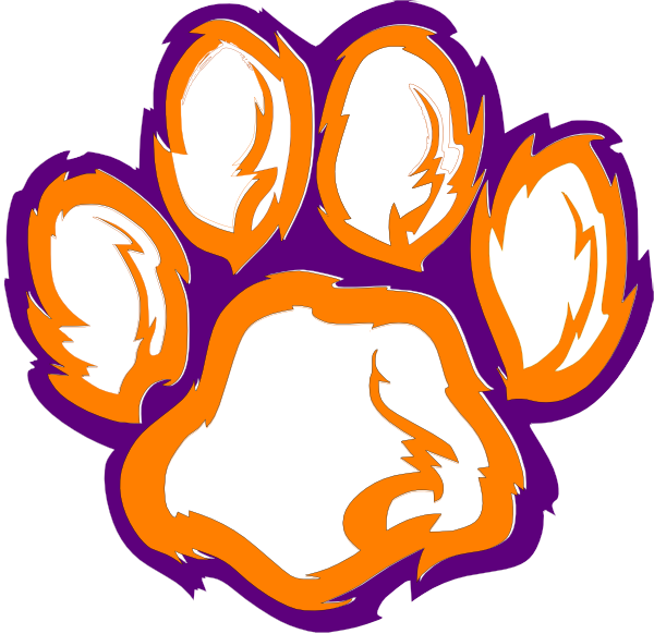 Tiger Paw White Orange Purple Clip Art At Clker Com - Clemson Logo Drawing (600x582)