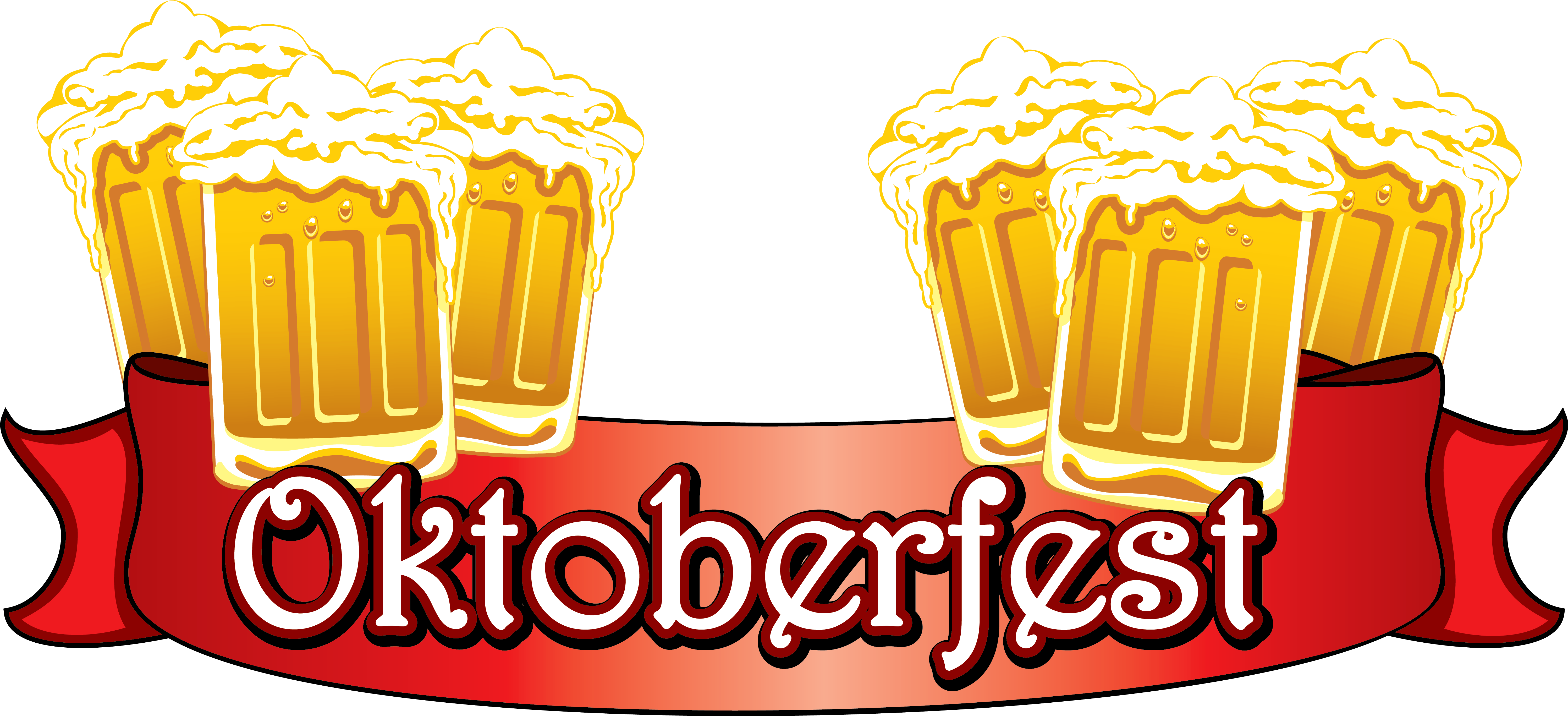 Oktoberfest Red Banner With Beers Png Clipart Image - Oktoberfest Png (6286x2960)