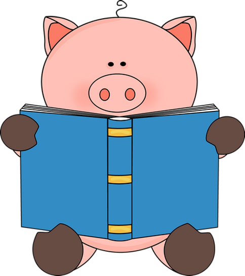 Pig Reading A Book - Pig Reading A Book (484x545)