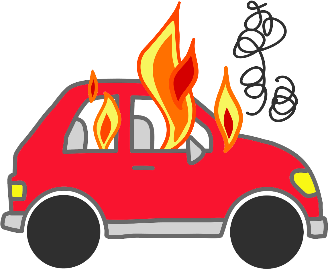 Cars On Fire Png Clipart - Cartoon Car On Fire (1260x1011)