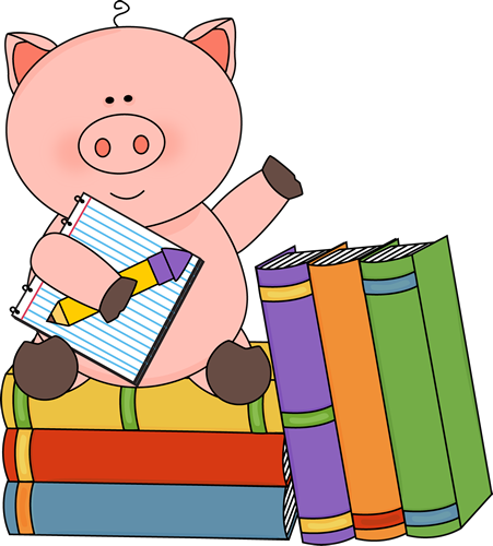 Pig Sitting On Books - Book (451x500)