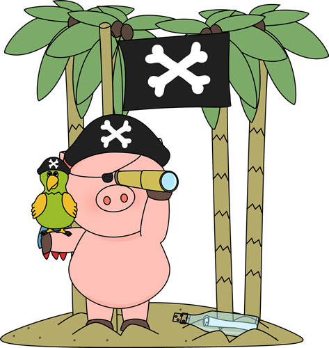 Pig Pirate On An Island - Pirate Pig Clipart (473x500)
