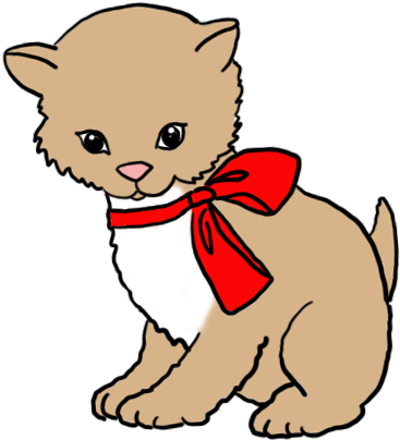 Cute Kitten Clip Art Red Bow - Drawing (394x472)