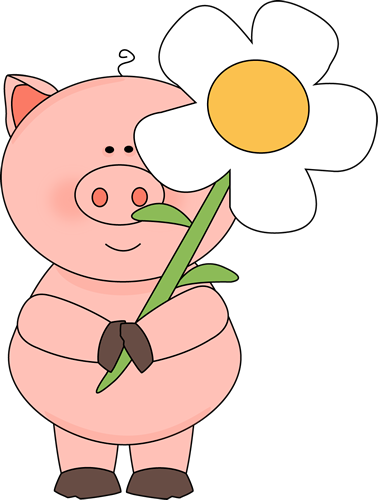 Pig Clip Art - Свинья С Цветами (378x500)