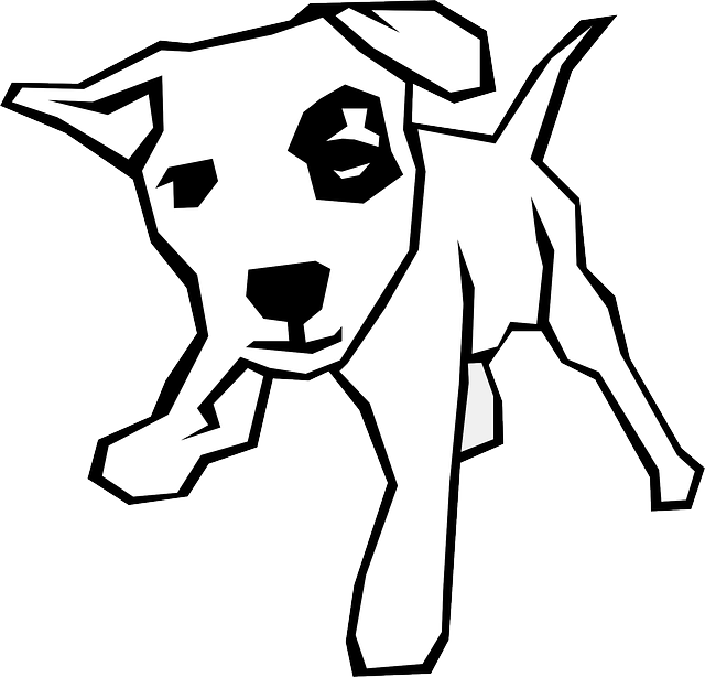 Black And White Dog Drawing (640x614)