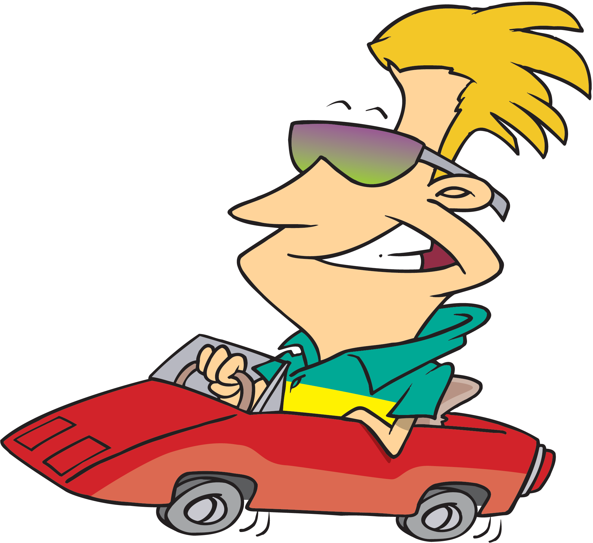 Cartoon Clipart Image Funny Cartoon Guy Driving His - Driving Cartoon (2000x1829)