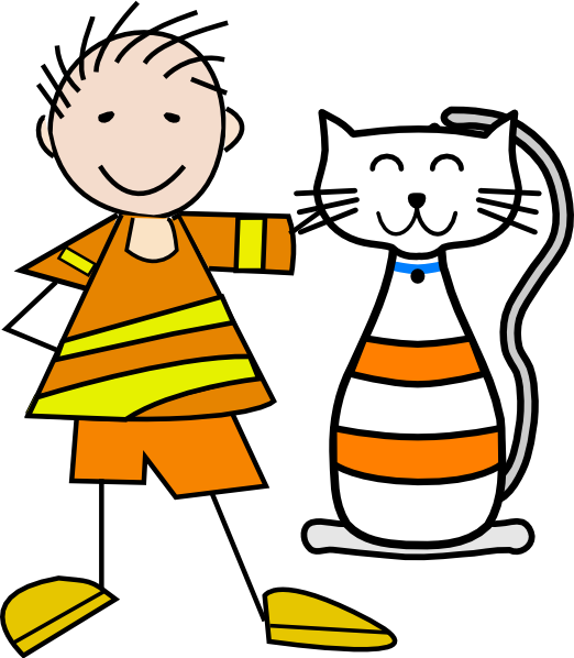 Cat And Boy Cartoon (522x598)