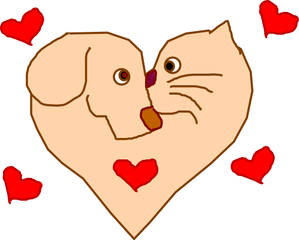 Dog And Cat Heart Clip Art - Heart Dog Clipart Png (600x482)