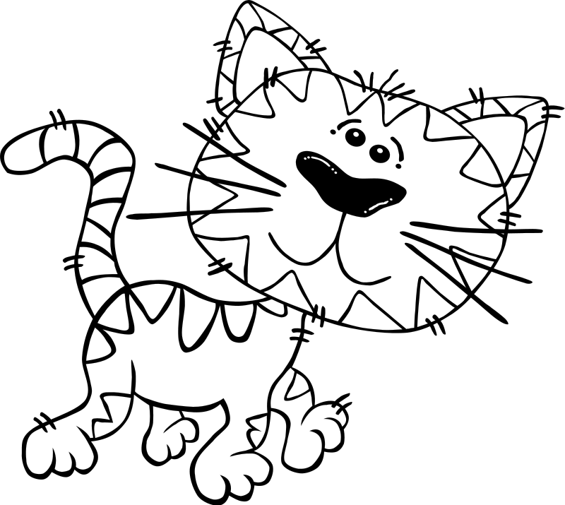 Cartoon Cat Walking Outline Clip Art Free Vector 4vector - Black And White Cute Cartoon Cats (800x715)