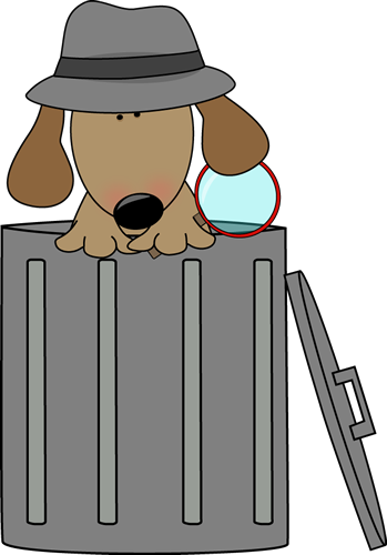Dog Looking For Clues In A Trash Can - Cute Trash Can Clipart (349x500)