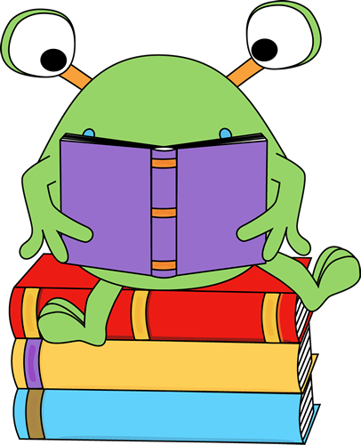 Reading A Book Clip Art - Monster Reading Clipart (406x500)