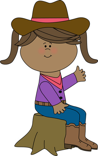 Cowgirl Sitting On A Tree Stump - Western Clip Art For Kids (313x500)