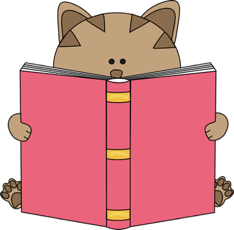Cat Reading Book Clip Art - Cat Reading Clipart (459x450)