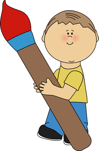 Boy Holding A Giant Paint Brush - Boy With Paintbrush Clipart (329x500)