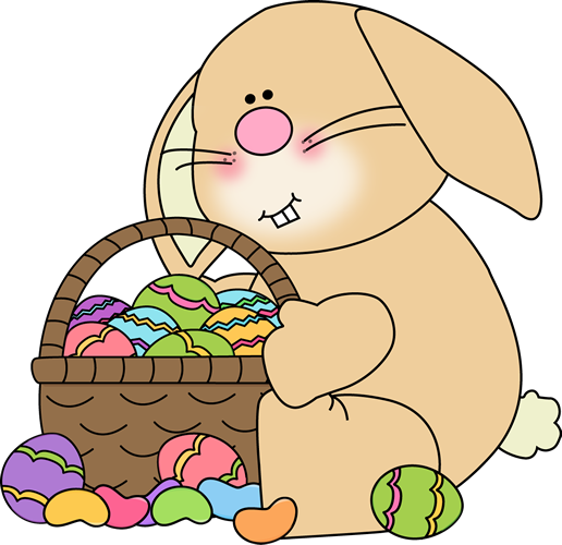 Bunny Sitting With An Easter Basket Clip Art - Easter Pictures Clip Art (516x500)