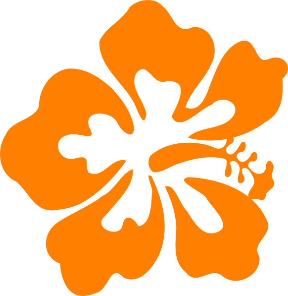 Luau Hawaiian Flower Clip Art Tropical Plants Vector - Orange Hibiscus Flower Clipart (582x597)