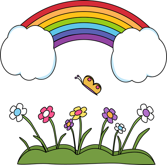 Happy Rainbow Scene - Rainbow In The Sky Clipart (550x544)