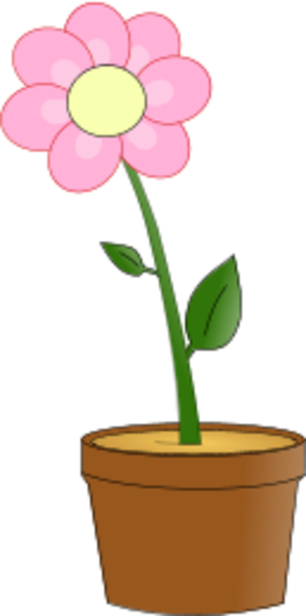 Flower With Leaves In A Planting Pot - Flower In A Pot Clipart (600x1209)