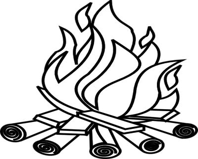 Coloring Cartoon Bonfire With Sausage, Bonfire Clip - Campfire Clip Art Black And White (400x322)