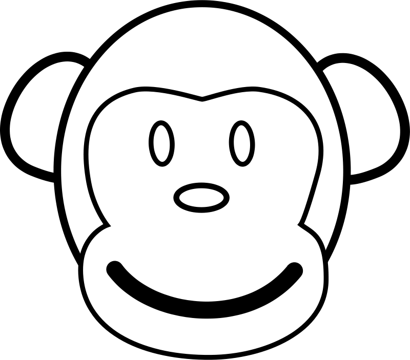 Monkey Line Art Free Vector 4vector - Monkey Face Paper Plate (800x703)