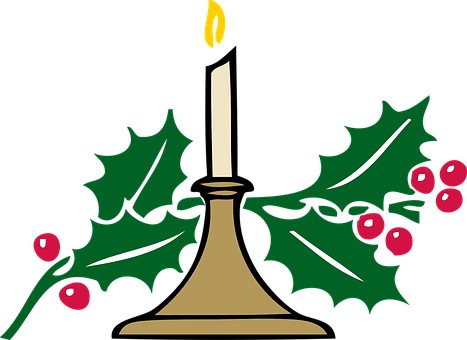 Christmas Candle, Candlelight, Holly - Church Christmas Clip Art (467x340)