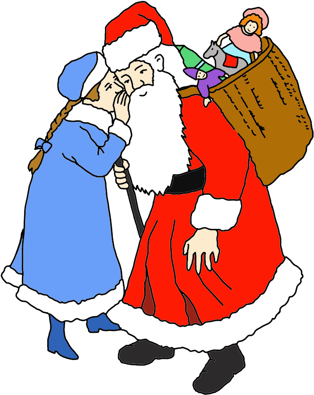 Girl Whispering Her Wishes To Santa Clip Art - Santa Claus (706x945)