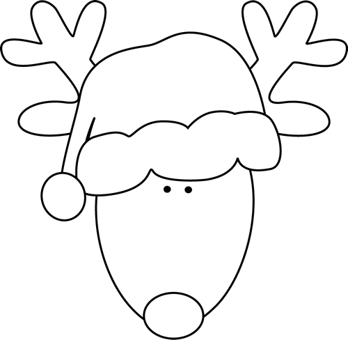 Black And White Reindeer Head And Santa Hat - Santas Reindeer Black And White (500x488)