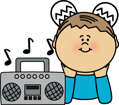 Boy Listening To Radio - Kid Music Clipart (413x364)