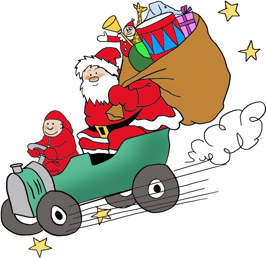 Santa Bringing Presents By Car - Santa Car Png (945x973)