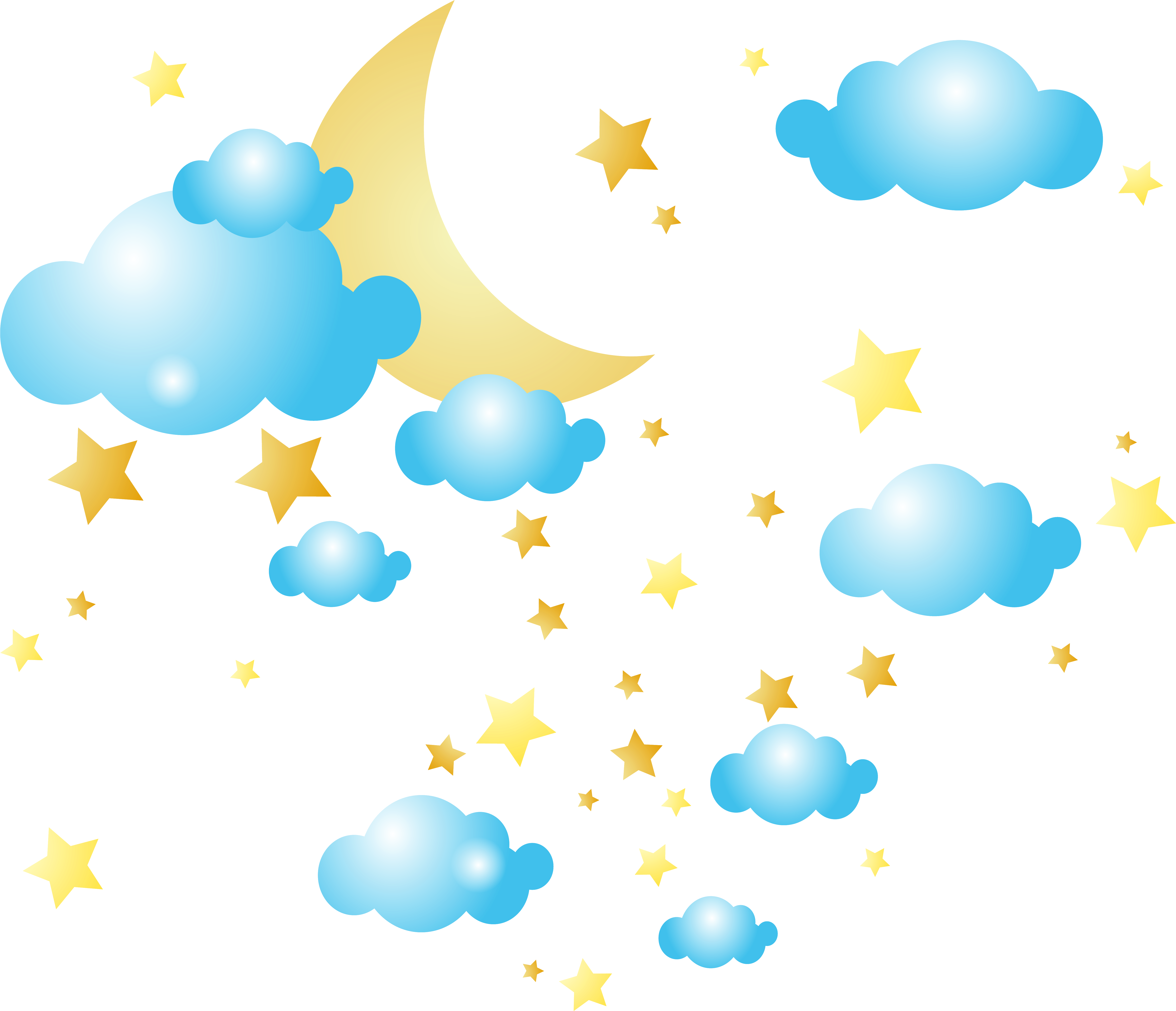 Moon Clouds And Stars Png Clip-art Image - Moon And Star Png (6096x5241)