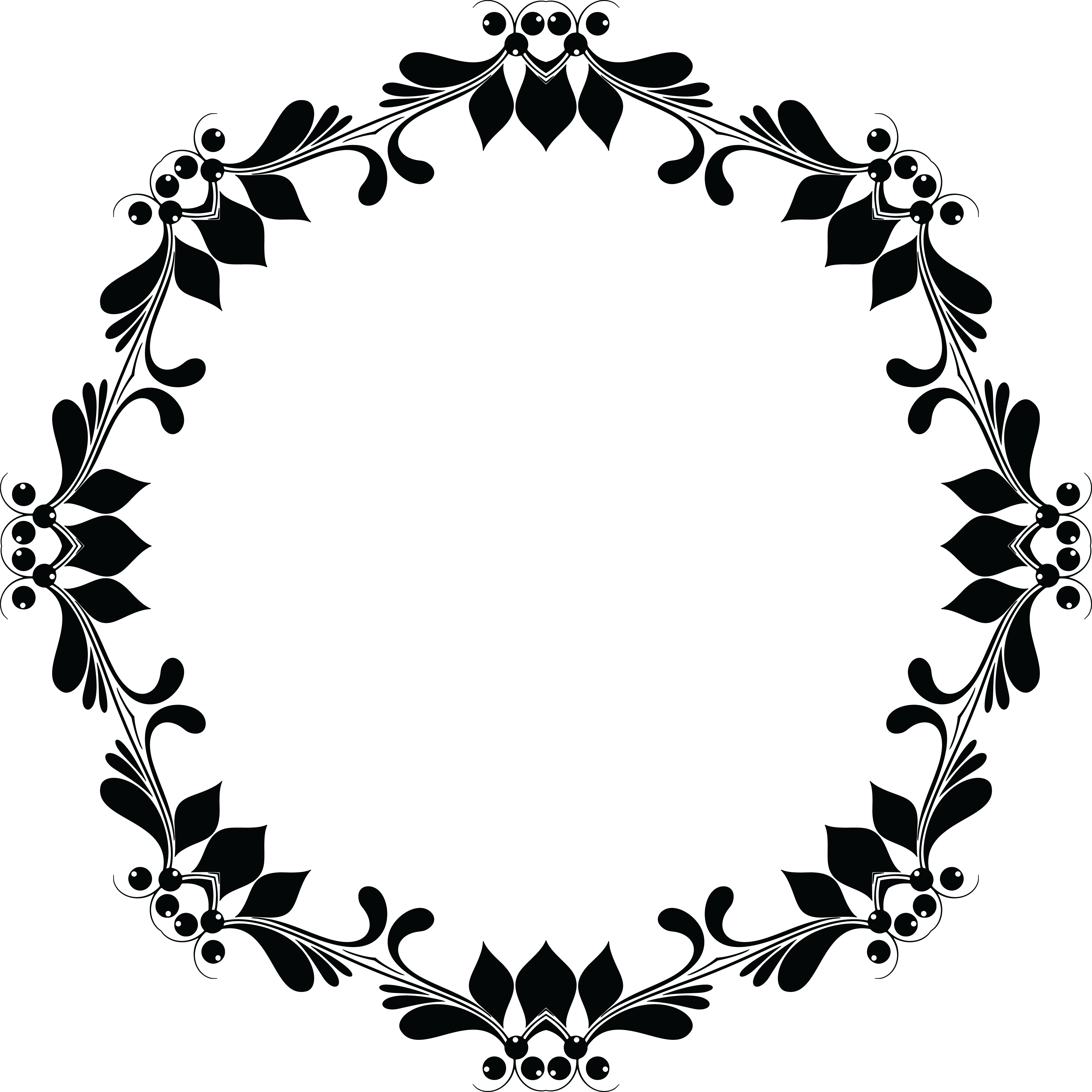 Free Clipart Of A Floral Frame - Circle Flower Frame Black And White Png (4000x4000)