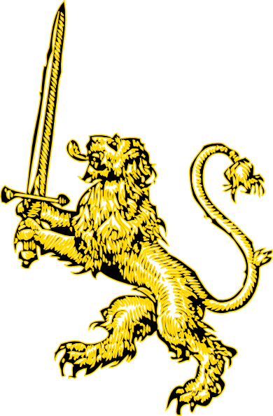 Yellow Lion With Sword Clip Art - Golden Lion With Sword (390x594)