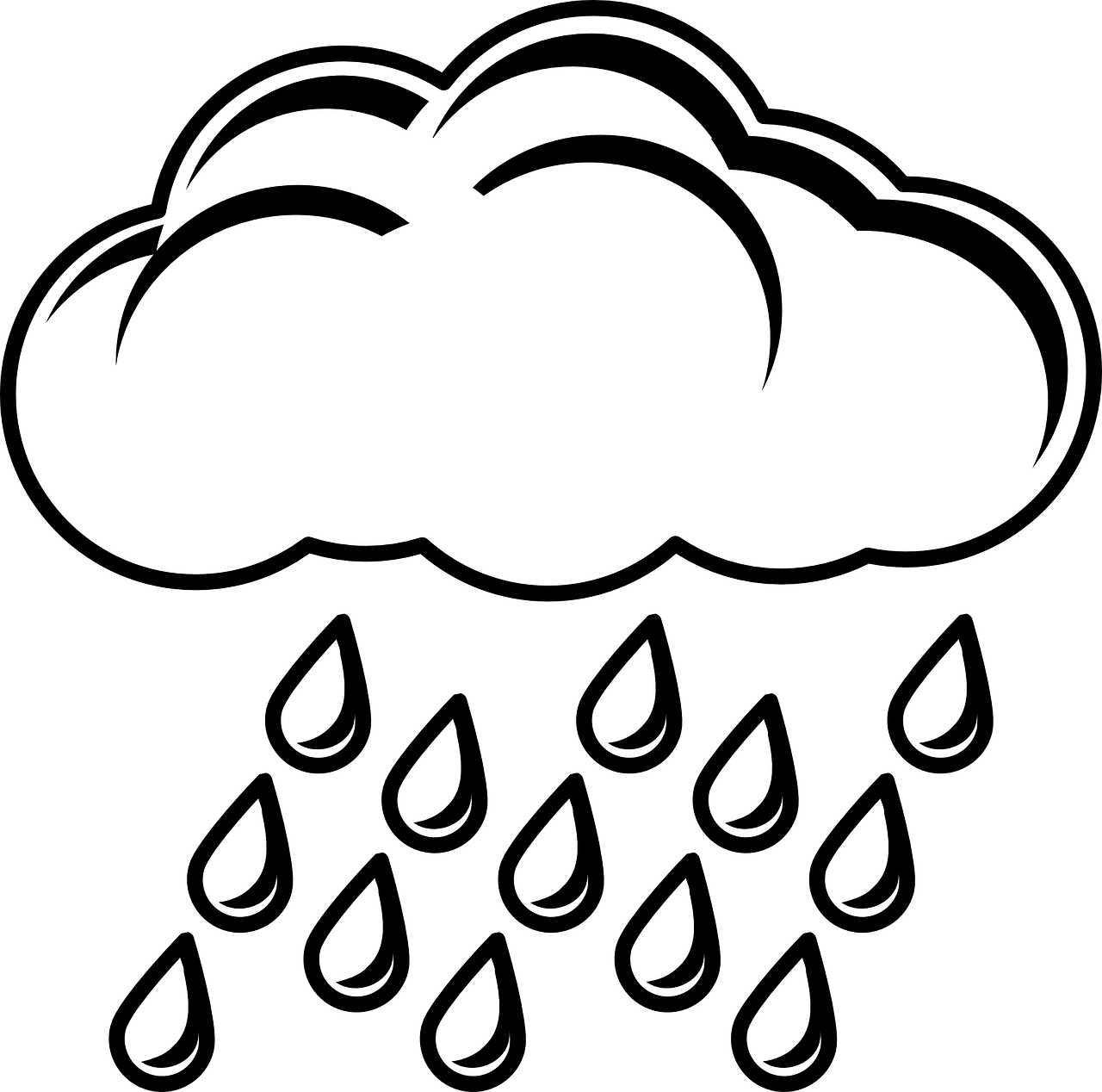 Wind Clip Art - Rainy Weather Clipart Black And White (1280x1268)