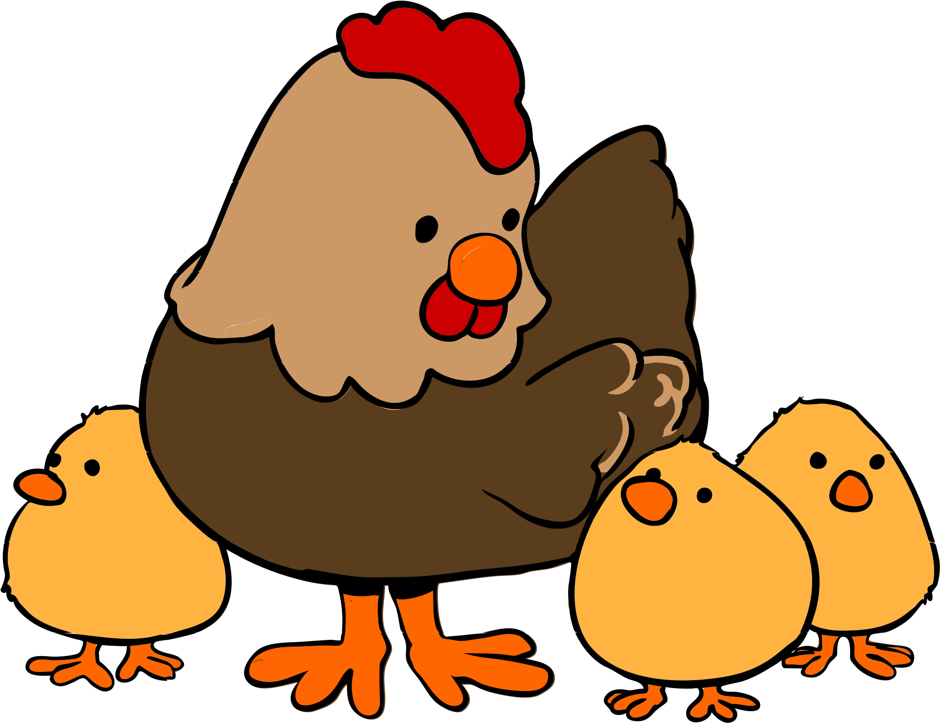 Cute Chicken Clipart Clipart - Cartoon Hen And Chicks (2000x1562)