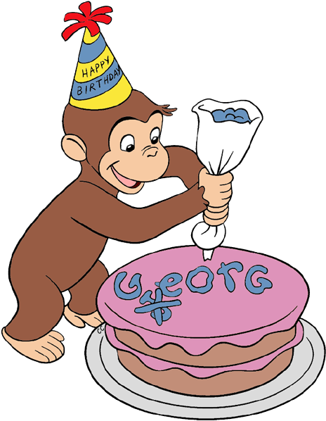 Curious George Decorating A Cake - Curious George Birthday Cake (477x606)